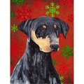 Patioplus 11 x 15 in. Doberman Red and Green Snowflakes Holiday Christmas Garden Size Flag PA631298